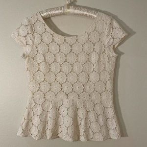 Xhilaration Lace Blouse Size Large Ivory Cream Lined Mesh Cap Sleeve Zip up Back